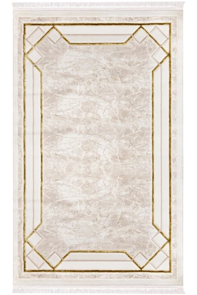 Krem Renkli Gold Çerçeve Detaylı  Dokuma Makine Halısı 150 X 233 ürün görseli 1