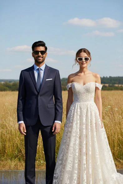 Just Married Gelin Damat Gözlük Seti – Beyaz Gelin Siyah Damat – Organizasyon Aksesuarı ürün görseli 1