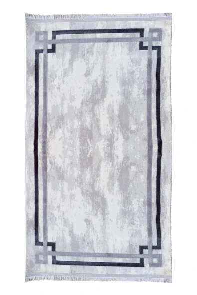 Gri Renkli Çerçeveli Modern Kaymaz Makine Dokuma Halı - AY013R 97 X 300 ürün görseli 1