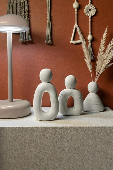 Betonmall 3’lü Dekoratif Soyut Aile Biblo Seti - Siyah Beyaz Mermer Desenli Minimalist Beton Aile Figürleri ürün görseli 1