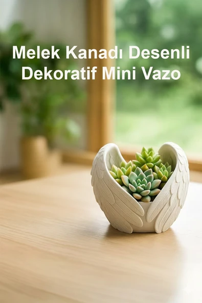 Betonmall Melek Kanadı Desenli Beton Vazo - Çok Amaçlı Kase Organizer, Dekoratif Obje Mumluk, Sukulent Saksısı ürün görseli 1