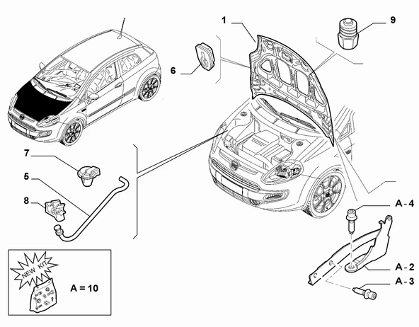 Fiat Punto 2006-2009 Grande Motor Kaputu Montaj Kıtı (Oem No: 71751812) ürün görseli 1