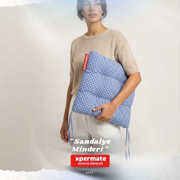 Pötikareli Sandalye Minderi 40x40 Pofidik Piknik Minderi Mavi ürün görseli 1