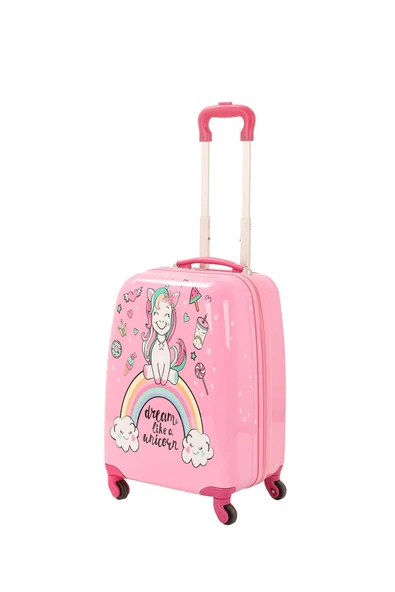 V307 ABS ÇOCUK VALİZ-PEMBE-UNICORN BASKI - Resim 2