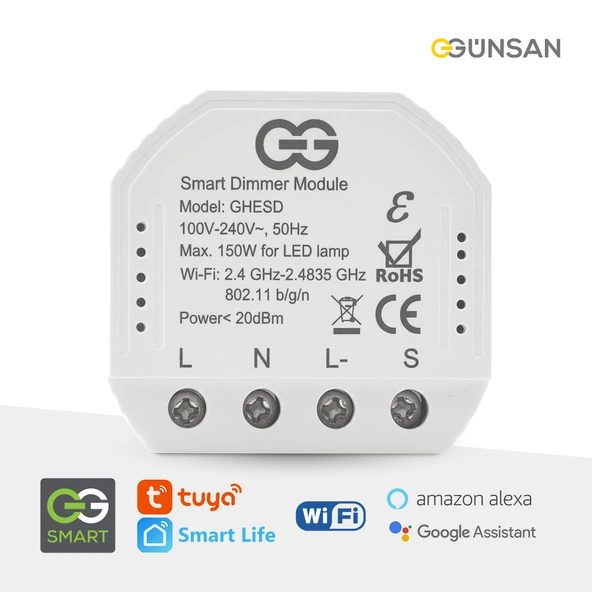 Günsan Akıllı WiFi Nötrlü Dimmer Röle 150W (Işık Ayarlı Anahtar Modülü) Tuya & Smart Life Uyumlu ürün görseli 1