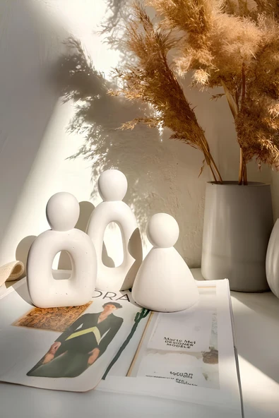 Betonmall 3’lü Dekoratif Soyut Aile Biblo Seti - Modern Minimalist Beton Aile Figürleri (Erkek-Kadın-Çocuk) ürün görseli 1