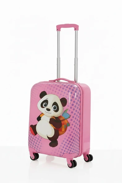V307 ABS ÇOCUK VALİZ-PEMBE-PANDA BASKI - Resim 2