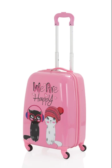 V307 ABS ÇOCUK VALİZ-PEMBE - HAPPY BASKI - Resim 2
