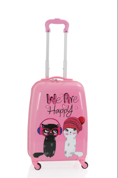 V307 ABS ÇOCUK VALİZ-PEMBE - HAPPY BASKI ürün görseli 1