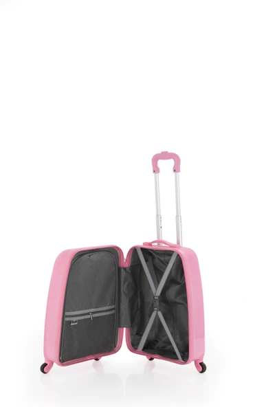 V307 ABS ÇOCUK VALİZ-PEMBE-PANDA BASKI - Resim 4