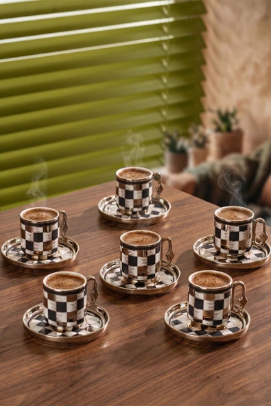 Perotti 16992 Gümüş Dama 6 Kişilik Porselen Fincan Seti 12 Parça Türk Kahvesi Fincanı Takımı-90ml ürün görseli 1