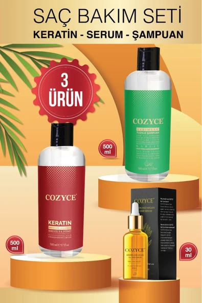 COZYCE COZYCE Brezilya Fönü Keratin 500ml Argan Saç Serumu30ml Sarımsak Şampuan 500 ml ürün görseli 1