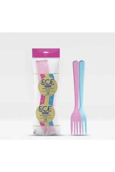 Ece renkli plastik çatal lüks 10'lu 1 paket gıda ile teması uygundur. ürün görseli 1