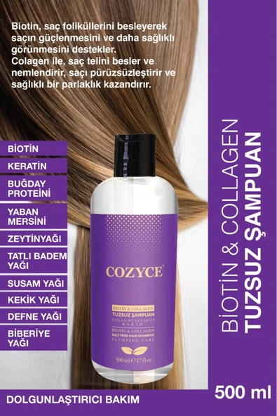 COZYCE COZYCE Biotin & Collagen Dolgunlaştırıcı Bakım Tuzsuz Şampuan 500 ml ürün görseli 1