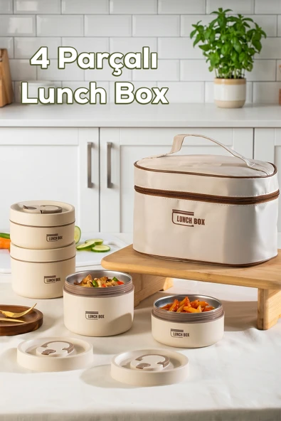 Porsima BL25231 Isı Yalıtımlı Çanta Paslanmaz Çelik 4 Parça Vakumlu Yemek Termosu Beslenme Kutusu Taşınabilir Lunch Box Sefer Tası ürün görseli 1