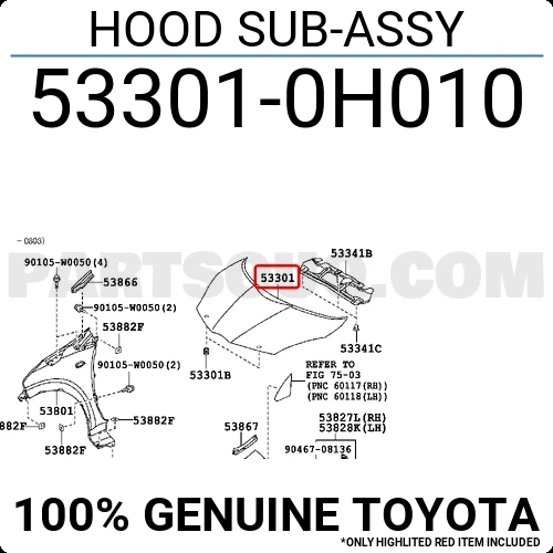 Toyota Aygo Motor Kaputu 2005  (Oem No:  533010H010) ürün görseli 1