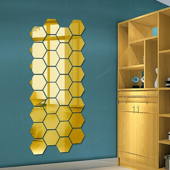 Yapışkanlı Akrilik Gold Ayna Seti 12 Adet ürün görseli 1