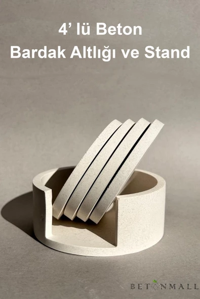 betonmall 4'lü Beton Bardak Altlığı ve Stand Seti - Minimalist Doğal Dokulu Ev Dekoru Seti ürün görseli 1