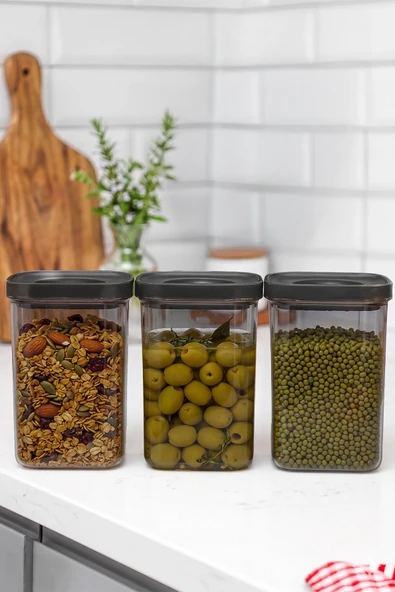 Porsima 101-Gr 3lü Sızdırmaz Yiyecek Erzak Saklama Kabı Seti - 1100ml Gri ürün görseli 1