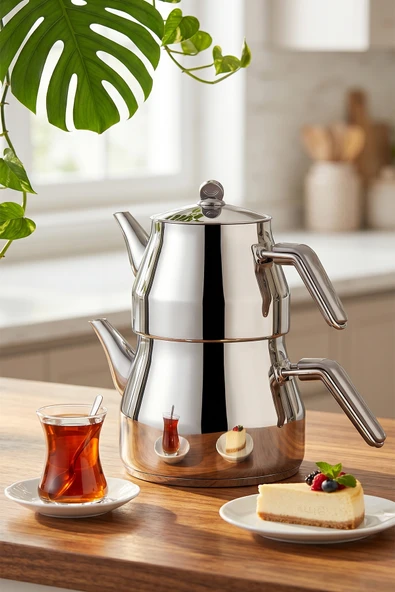 Porsima 1025 Prizma Bakalit Kulp Orta Boy Paslanmaz Çelik Çaydanlık Takımı - Antrasit - 1.10-2 Lt ürün görseli 1