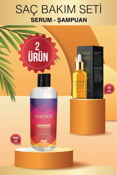 COZYCE COZYCE Proteinli & Keratin Tuzsuz Şampuan 500 ml Yoğun Saç Dökülmesine Karşı Saç Serumu 30 ml ürün görseli 1