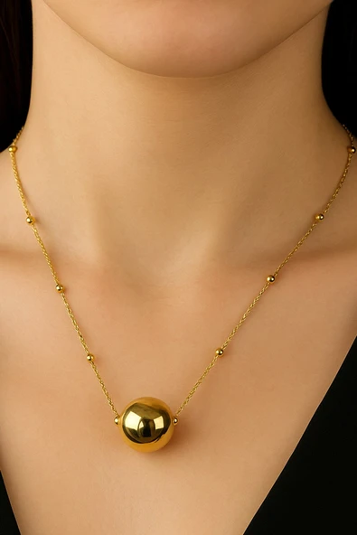 X-LADY ACCESSORİES X-LADY ACCESSORİES Altın Renk Top Zincir Kadın Küre Uçlu Kadın Kolye Minimal Zincir Çelik Kolye - 3373 ürün görseli 1