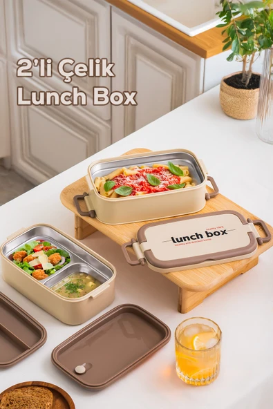 Porsima Paslanmaz Çelik 2 Katlı 3 Bölmeli Yemek Termosu Beslenme Kutusu Taşınabilir Lunch Box Sefer Tası ürün görseli 1
