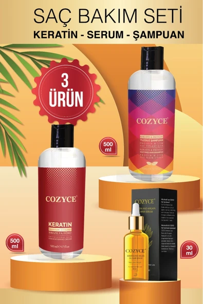 COZYCE COZYCE Brezilya Fönü Keratin 500ml Argan Saç Serumu30ml Protein & Keratin Tuzsuz Şampuan 500 ml ürün görseli 1