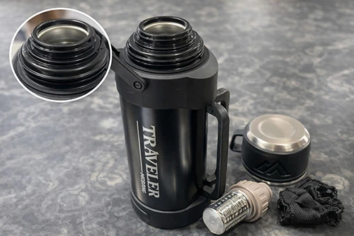 2000 ml Bardaklı Çift Katmanlı Vakumlu Paslanmaz Çelik Termos - Resim 2