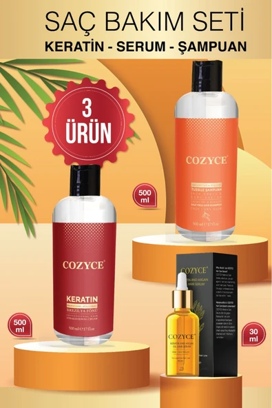COZYCE COZYCE Brezilya Fönü Keratin 500ML + Argan Saç Serumu30ML + ARGAN YAĞI & KERATİN Tuzsuz Şampuan 500 ML ürün görseli 1