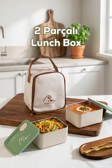 Porsima BL25229 Isı Yalıtımlı Çanta Paslanmaz Çelik 2 Parça Vakumlu Yemek Termosu Beslenme Kutusu Taşınabilir Lunch Box Sefer Tası ürün görseli 1