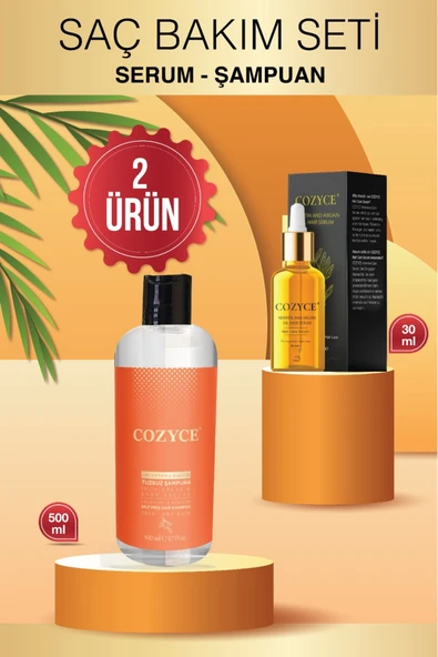 COZYCE COZYCE Saç Bakım Serumu 30 ml Argan & Keratinli Tuzsuz Şampuan Ince Telli Kuru Saçlar Için 500 ml ürün görseli 1