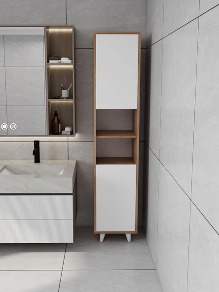 Riva Çamaşır Sepetli Banyo Dolabı Marbellakiraz Renk ürün görseli 1
