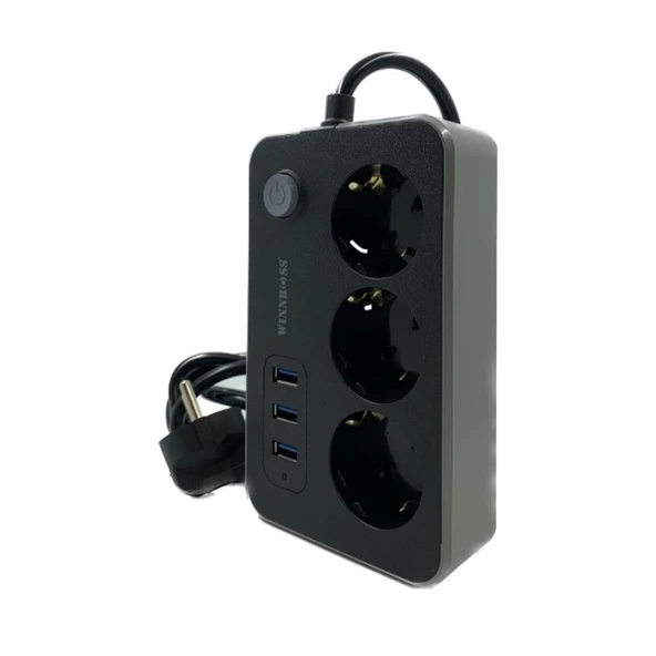 Akım Korumalı 3 Prizli 3 USB Girişli Uzatma Kablosu ürün görseli 1