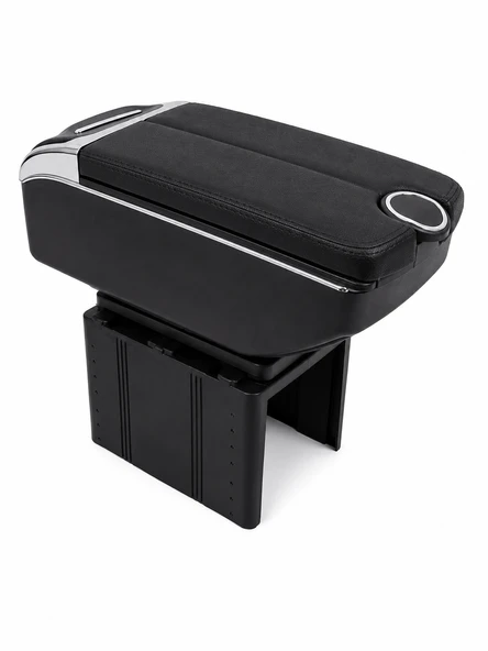 Mega Oto Market Usb Aktarmalı Universal Kolçak Kol Dayama Çift Açılır Siyah Renk ürün görseli 1