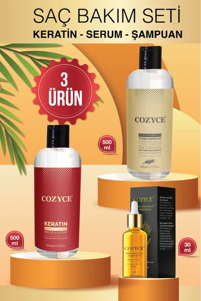 COZYCE COZYCE Brezilya Fönü Keratin 500ML + Argan Saç Serumu30ML +Çam Terebentin Kepek Önleyici Şampuan 500ML ürün görseli 1