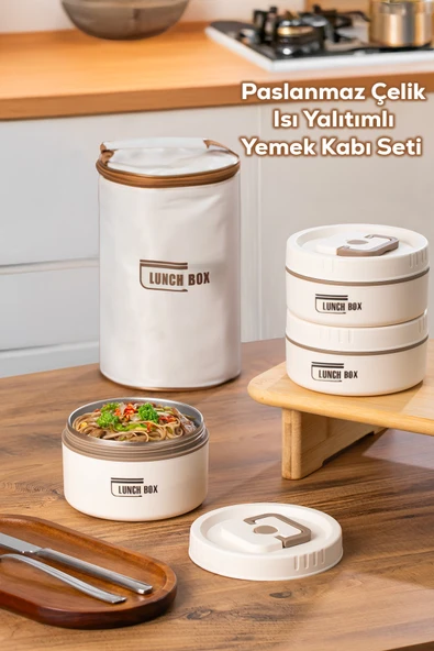 Porsima 3112 Isı Yalıtımlı Çanta 3 Parça Vakumlu Yemek Termosu Beslenme Kutusu Lunch Box Sefer Tası ürün görseli 1
