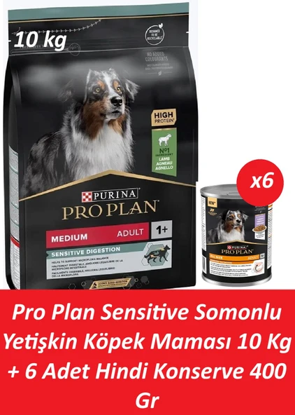 Pro Plan Sensitive Somonlu Yetişkin Köpek Maması 10 Kg + 6 Adet Hindi Konserve 400 Gr ürün görseli 1