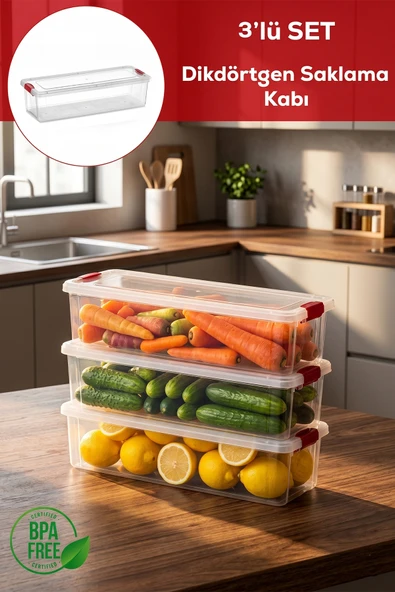 Porsima 456 3lü Kilitli Kapak Yiyecek Erzak Saklama Kabı Seti - 3,4 ml Şeffaf ürün görseli 1