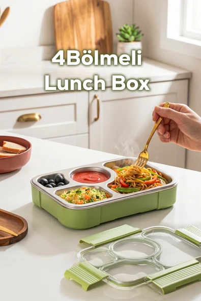 Porsima BL25239 Isı Yalıtımlı Paslanmaz Çelik Sızdırmaz Silikon Kapak 4 Bölmeli Vakumlu Yemek Termosu Beslenme Kutusu Taşınabilir Lunch Box Sefer Tası ürün görseli 1