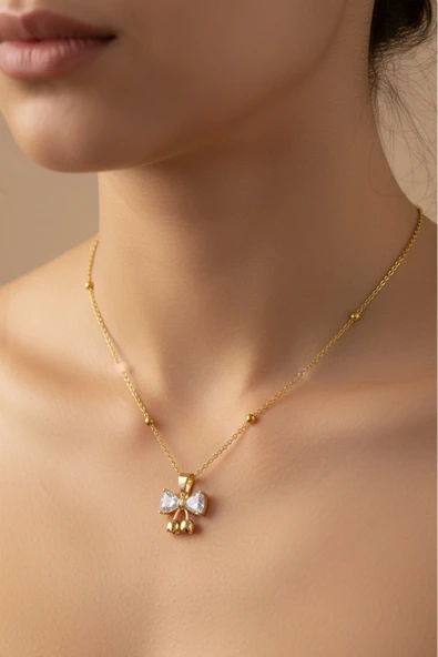 X-LADY ACCESSORİES X-LADY ACCESSORİES Altın Renk Kalp Fiyank Model Top Zincir Çelik Kolye- 3710 ürün görseli 1
