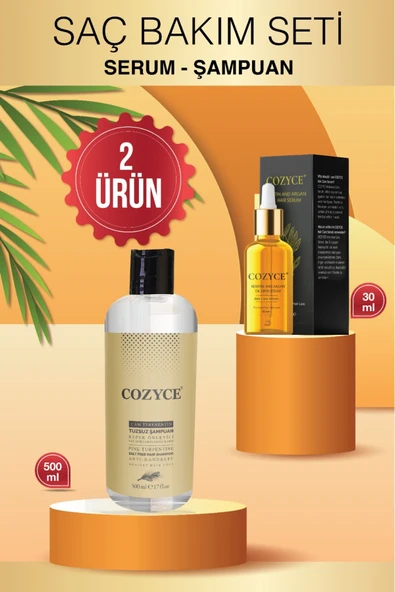COZYCE COZYCE Çam Terebentin Kepek Önleyici Tuzsuz Şampuan 500 ML+Serum Keratin&Argan Yağlı Saç Dökülmesi 30 ML ürün görseli 1