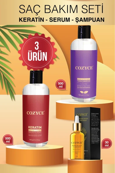 COZYCE COZYCE Brezilya Fönü Keratin 500ml Argan Saç Serumu30ml Biotin & Collagen Tuzsuz Şampuan 500 ml ürün görseli 1