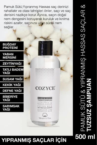 COZYCE COZYCE Pamuk Sütü & Yıpranmış Hassas Saçlar & Tuzsuz Şampuan 500 ml ürün görseli 1