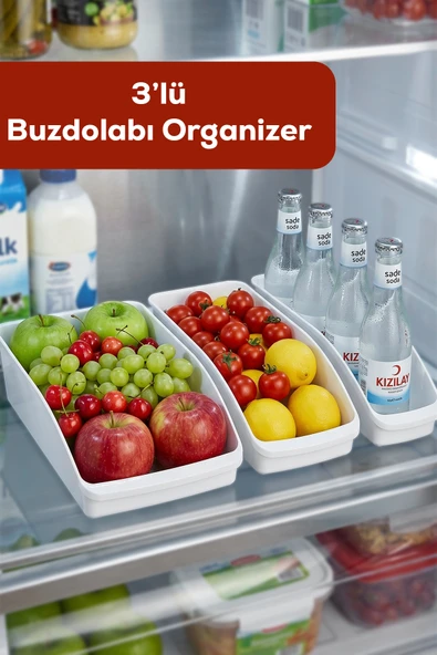 Porsima Org-49-P 3lü Çok Amaçlı Plastik Dolap Içi Düzenleyici Saklama Kutusu Organizer Sepet - Beyaz ürün görseli 1