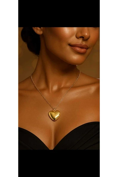 NKIE JEWELS NKIE JEWELS Uzay 3149 Çelik Parlak Kolye- Renk Zincir Kalp Sevgi Yolu Kolyesi Kolye Altın ürün görseli 1