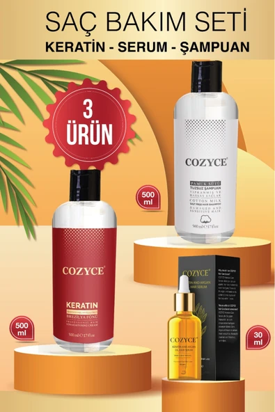 COZYCE COZYCE Brezilya Fönü Keratin 500ml Argan Saç Serumu30ml Pamuk Sütü 500 ml Şampuan ürün görseli 1