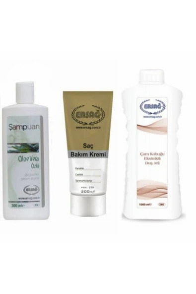 Ersağ Aloe Vera Özlü Şampuan + Çam Kabuklu Duş Jeli + Saç Kremi ürün görseli 1