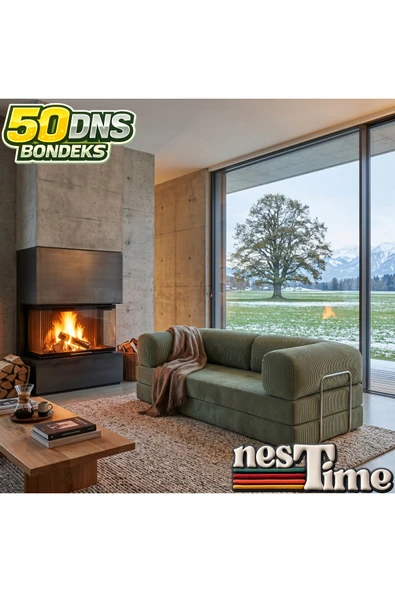 NESTİME 200x100 ComfortNest Fitilli Kadife Kanepe| Yatak Olabilen, Dayanıklı Orta Sert Sünger. Yeşil ürün görseli 1