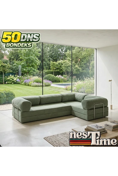 NESTİME Nestime® 300x200 cm Kapalı Köşe Modüler Sünger Koltuk Takımı Yeşil ürün görseli 1